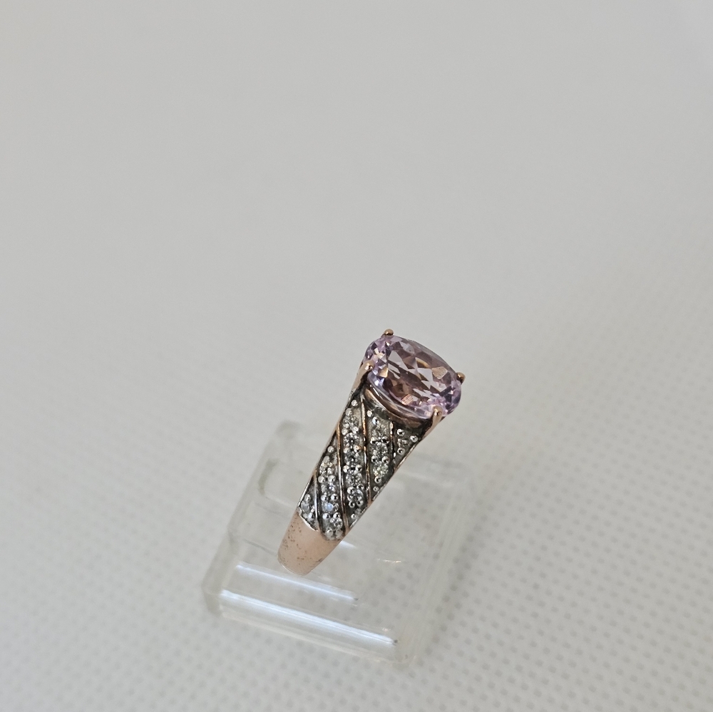 Natural Pink Kunzite & Diamond Ring 18k Rose Gold Sterling Silver Size 7.5 - Picture 5 of 12
